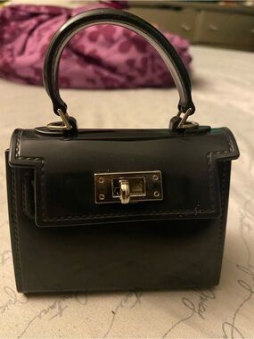 Black Mini Top-Handle Bag with Gold Turn-Lock